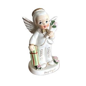 Vintage 1950s Napco May Boy Angel Figurine Flowers Gift A1921 Japan 4.5”